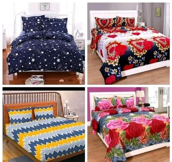 Combo Of 4 Double Bed King Size 90*90 Polycotton Bedsheet  With 8 Pillows Cover For Any Occasion  - Floral With ZigZag