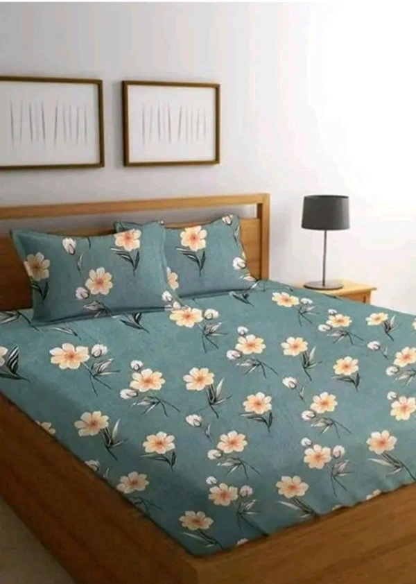 Glace Cotton Double Bed FlatPrinted Bedsheet With 2 Pillows Covers (80×90 Inch) - Teal