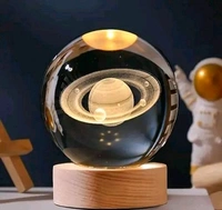 3D Crystal Ball Lamp Light  with Wooden Base Perfect For  Home Decor  Kid's Gift (Galaxy Light) - Deer
