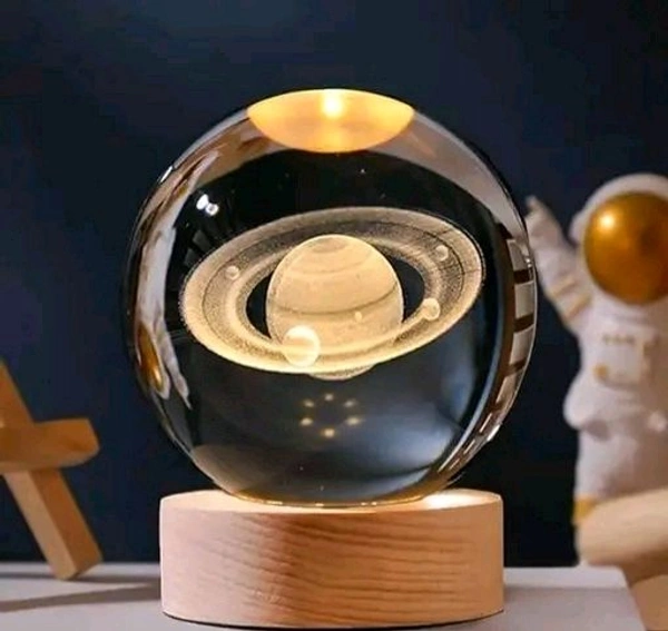 3D Crystal Ball Lamp Light  with Wooden Base Perfect For  Home Decor  Kid's Gift (Galaxy Light) - Deer