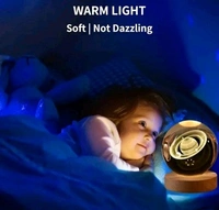 3D Crystal Ball Lamp Light  with Wooden Base Perfect For  Home Decor  Kid's Gift (Galaxy Light) - Deer