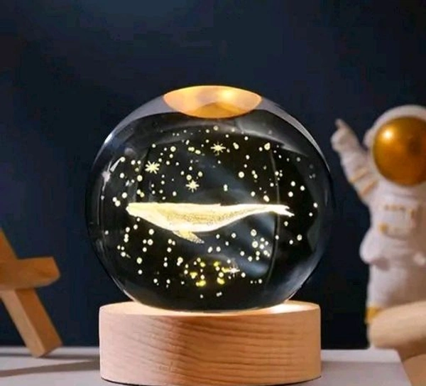 3D Crystal Ball Lamp Light  with Wooden Base Perfect For  Home Decor  Kid's Gift (Galaxy Light) - Whale