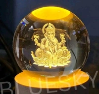 3D Crystal Ball Lamp Light  with Wooden Base Perfect For  Home Decor  Kid's Gift (Galaxy Light) - Lord Ganesh