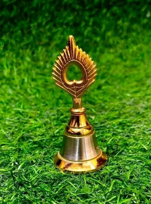 4 Inch Peacock Feather Model Brass Puja Ghanti For Ghar Ka Mandir .