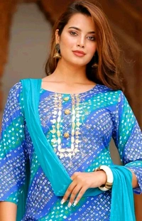 Women Lehriya Print Straight Kurta Palazzo With Dupatta  - L, Turquoise