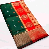 Maharatzstra Tradational Paithani Cotton Saree  With Blouse Piece For Wedding  & Special Occassion  - Red