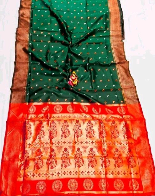 Maharatzstra Tradational Paithani Cotton Saree  With Blouse Piece For Wedding  & Special Occassion  - Red
