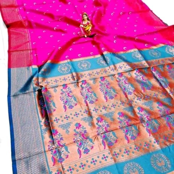 Maharatzstra Tradational Paithani Cotton Saree  With Blouse Piece For Wedding  & Special Occassion  - Solid Pink