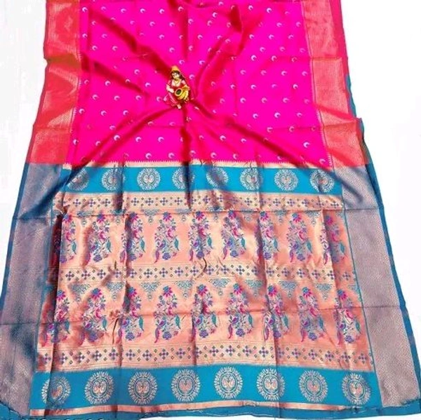 Maharatzstra Tradational Paithani Cotton Saree  With Blouse Piece For Wedding  & Special Occassion  - Solid Pink