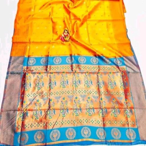 Maharatzstra Tradational Paithani Cotton Saree  With Blouse Piece For Wedding  & Special Occassion  - Yellow