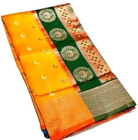 Maharatzstra Tradational Paithani Cotton Saree  With Blouse Piece For Wedding  & Special Occassion  - Gold