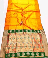 Maharatzstra Tradational Paithani Cotton Saree  With Blouse Piece For Wedding  & Special Occassion  - Gold