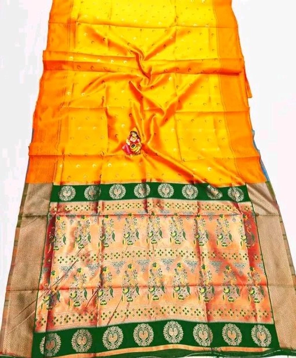 Maharatzstra Tradational Paithani Cotton Saree  With Blouse Piece For Wedding  & Special Occassion  - Gold