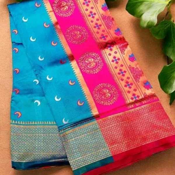 Maharatzstra Tradational Paithani Cotton Saree  With Blouse Piece For Wedding  & Special Occassion  - Dodger Blue