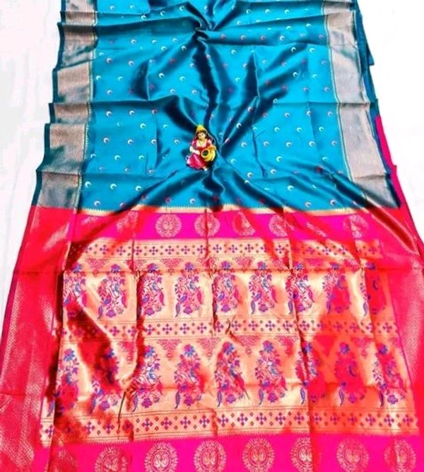 Maharatzstra Tradational Paithani Cotton Saree  With Blouse Piece For Wedding  & Special Occassion  - Dodger Blue