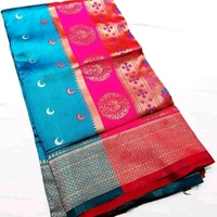 Maharatzstra Tradational Paithani Cotton Saree  With Blouse Piece For Wedding  & Special Occassion  - Dodger Blue