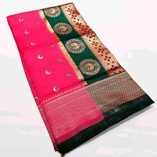 Maharatzstra Tradational Paithani Cotton Saree  With Blouse Piece For Wedding  & Special Occassion  - Wild Watermelon