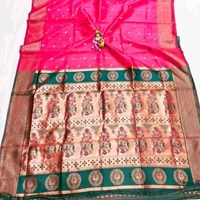 Maharatzstra Tradational Paithani Cotton Saree  With Blouse Piece For Wedding  & Special Occassion  - Wild Watermelon
