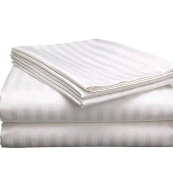 White Cotton Satin Striped Double  King Bedsheet With 2 Pillow Cover For Home , Hôtel, Guest House and OYO Rooms 