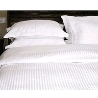 White Cotton Satin Striped Double  King Bedsheet With 2 Pillow Cover For Home , Hôtel, Guest House and OYO Rooms 