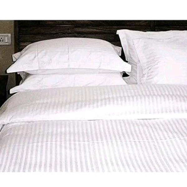 White Cotton Satin Striped Double  King Bedsheet With 2 Pillow Cover For Home , Hôtel, Guest House and OYO Rooms 
