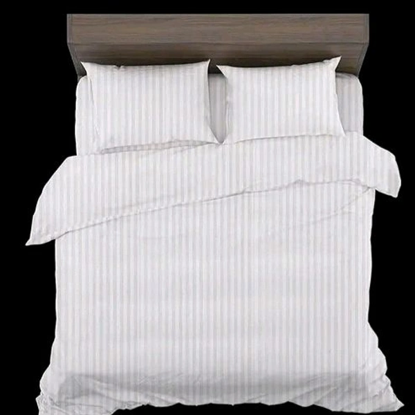 White Cotton Satin Striped Double  King Bedsheet With 2 Pillow Cover For Home , Hôtel, Guest House and OYO Rooms 