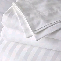 White Cotton Satin Striped Double  King Bedsheet With 2 Pillow Cover For Home , Hôtel, Guest House and OYO Rooms 