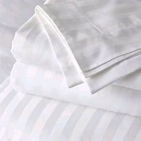 White Cotton Satin Striped Double  King Bedsheet With 2 Pillow Cover For Home , Hôtel, Guest House and OYO Rooms 