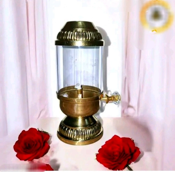 16 cm Pure Brass Akhand Diya with Screw β Antique Golden Oil Lamp for Puja, Diwali & Navratri