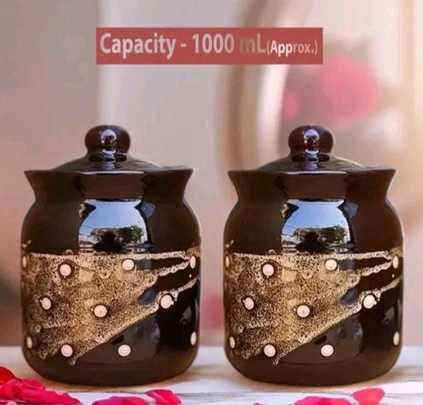 Ceramic Pickle Container(1000ml-pack of 2) Achar Barni,Achar Jar 1 kg  Set Of 2 - Table Ware