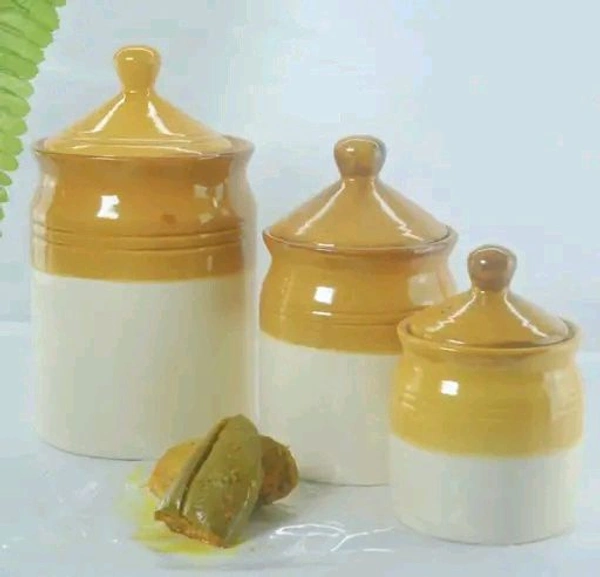 Ceramic Pickle Jars With Lids Set Of 3, Traditional Achar Bharani Container, Small ,medium,large