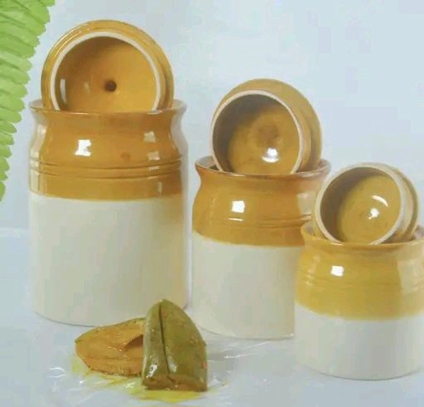 Ceramic Pickle Jars With Lids Set Of 3, Traditional Achar Bharani Container, Small ,medium,large