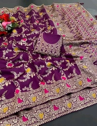 Latest Design Banarsi Silk Saree For Women With Unstiched Blouse