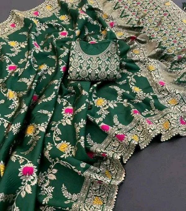 Latest Design Banarsi Silk Saree For Women With Unstiched Blouse - Brown