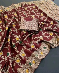 Latest Design Banarsi Silk Saree For Women With Unstiched Blouse - Green