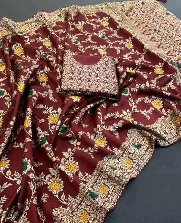 Latest Design Banarsi Silk Saree For Women With Unstiched Blouse - Green