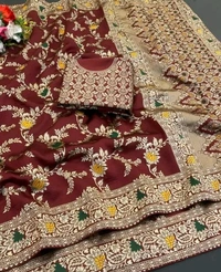 Latest Design Banarsi Silk Saree For Women With Unstiched Blouse - Green