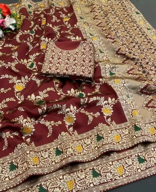 Latest Design Banarsi Silk Saree For Women With Unstiched Blouse - Green