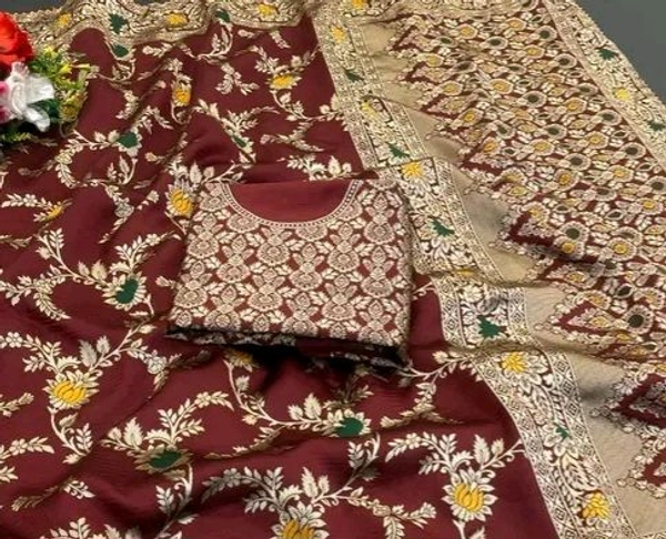 Latest Design Banarsi Silk Saree For Women With Unstiched Blouse - Green