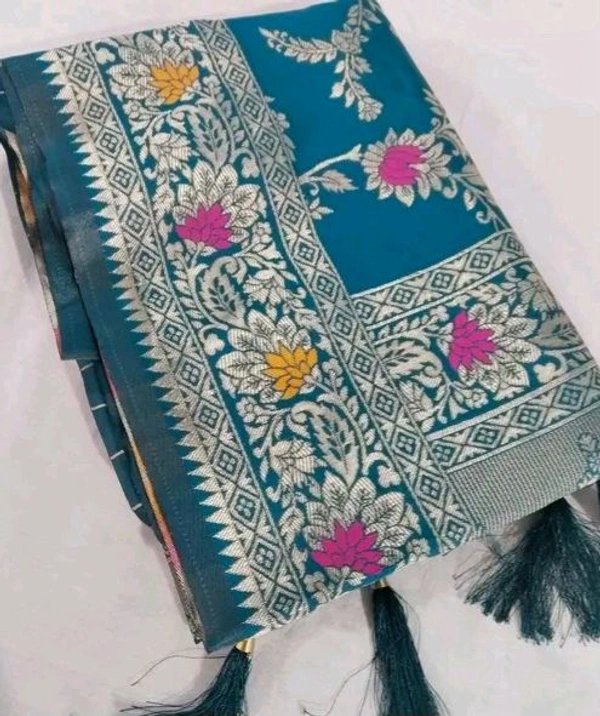 Latest Design Banarsi Silk Saree For Women With Unstiched Blouse - Picton Blue