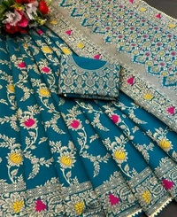 Latest Design Banarsi Silk Saree For Women With Unstiched Blouse - Picton Blue