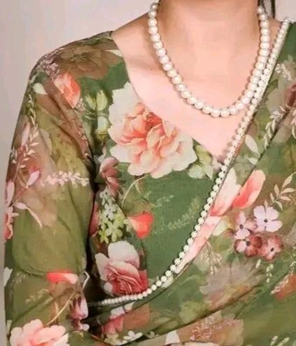 TrendyNew Floral Printed Design Pearl Lace Border Saree /Elegant Look And With Running Blouse - 5.5 Meter, Floral Print And Perl Border, Red