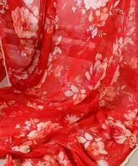 TrendyNew Floral Printed Design Pearl Lace Border Saree /Elegant Look And With Running Blouse - Red, Perl Lace Design, 5.5 Meter