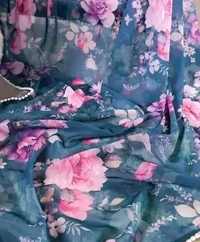 TrendyNew Floral Printed Design Pearl Lace Border Saree /Elegant Look And With Running Blouse - Gray, Floral Print, 5.5 Meter