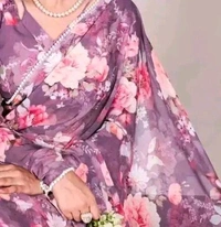 TrendyNew Floral Printed Design Pearl Lace Border Saree /Elegant Look And With Running Blouse - Pink Flamingo, Perl Lace Design, 5.5 Meter