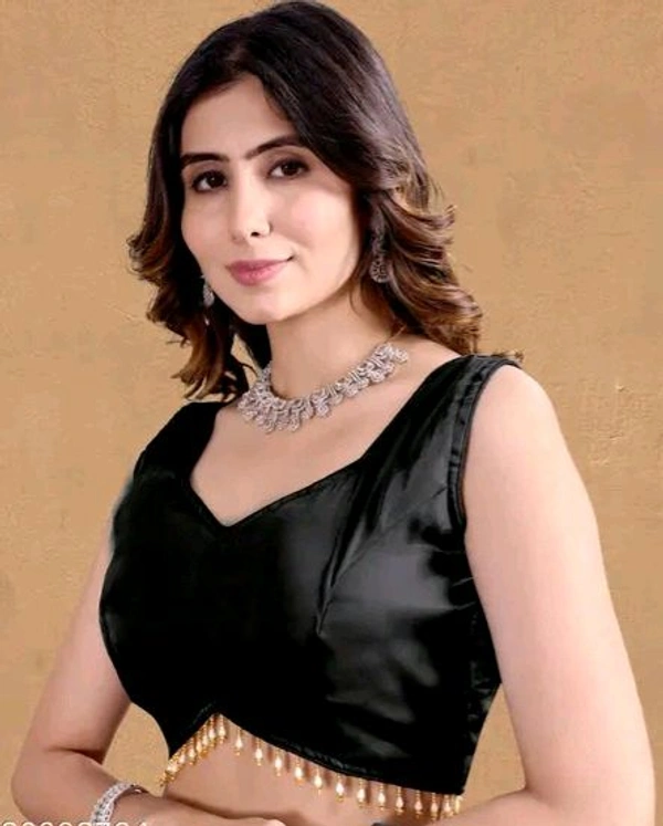 Latest Readymade Organza Sleeveless Blouse For Women,zimmy Choo Fabric Fullstitched Fancy  with Latkan Lace Blouse  For Women - Black