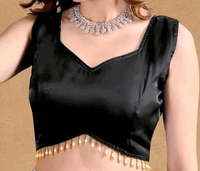 Latest Readymade Organza Sleeveless Blouse For Women,zimmy Choo Fabric Fullstitched Fancy  with Latkan Lace Blouse  For Women - Black