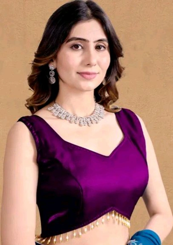 Latest Readymade Organza Sleeveless Blouse For Women,zimmy Choo Fabric Fullstitched Fancy  with Latkan Lace Blouse  For Women - Purple