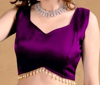 Latest Readymade Organza Sleeveless Blouse For Women,zimmy Choo Fabric Fullstitched Fancy  with Latkan Lace Blouse  For Women - Purple