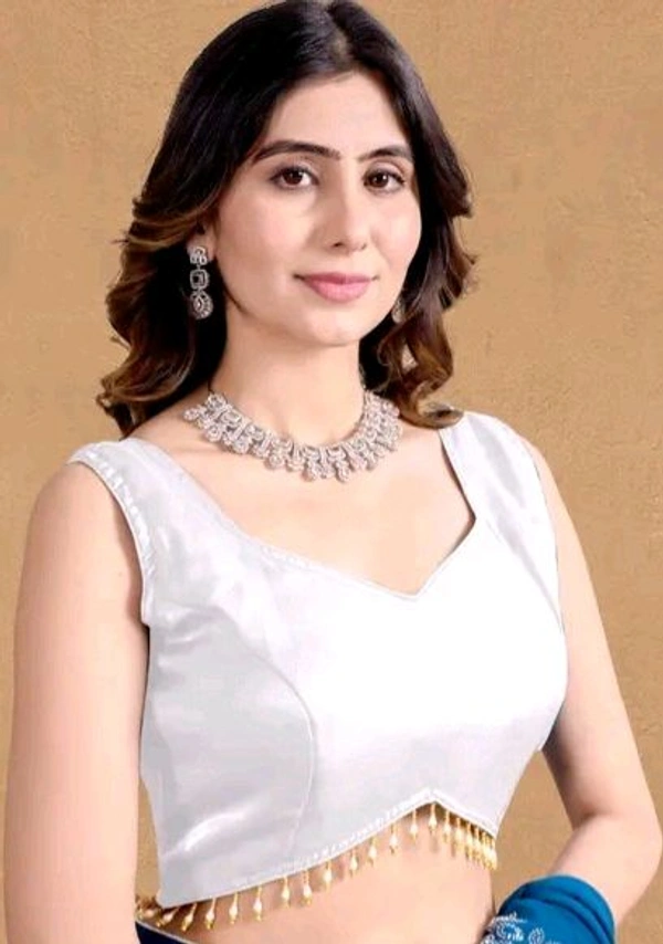 Latest Readymade Organza Sleeveless Blouse For Women,zimmy Choo Fabric Fullstitched Fancy  with Latkan Lace Blouse  For Women - White